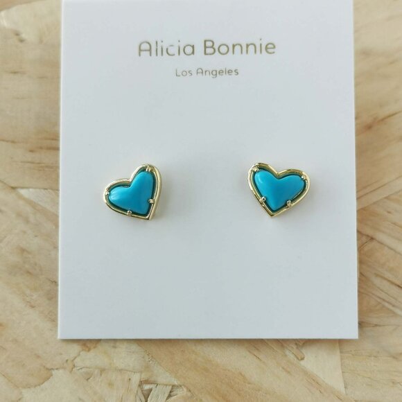 Alicia Bonnie Jewelry - NEW Alicia Bonnie Love Turquoise Blue Heart Stud Earrings Gold